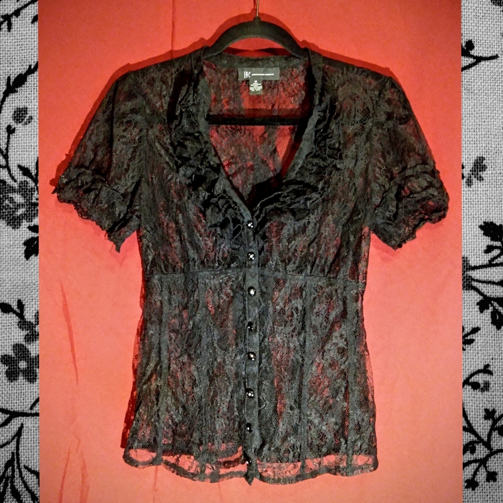 INC med. ruffled lace blouse